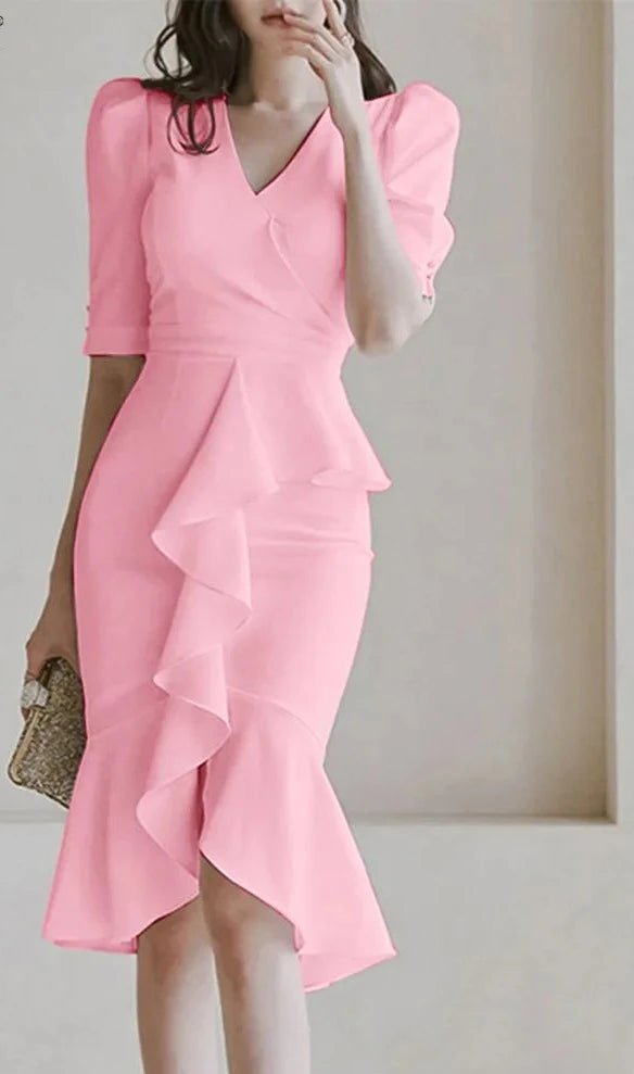 Vestido Elegante com Babados e Costura Sereia - Nik Modas