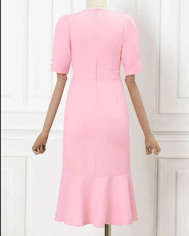 Vestido Elegante com Babados e Costura Sereia - Nik Modas