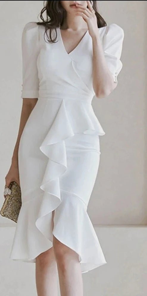 Vestido Elegante com Babados e Costura Sereia - Nik Modas
