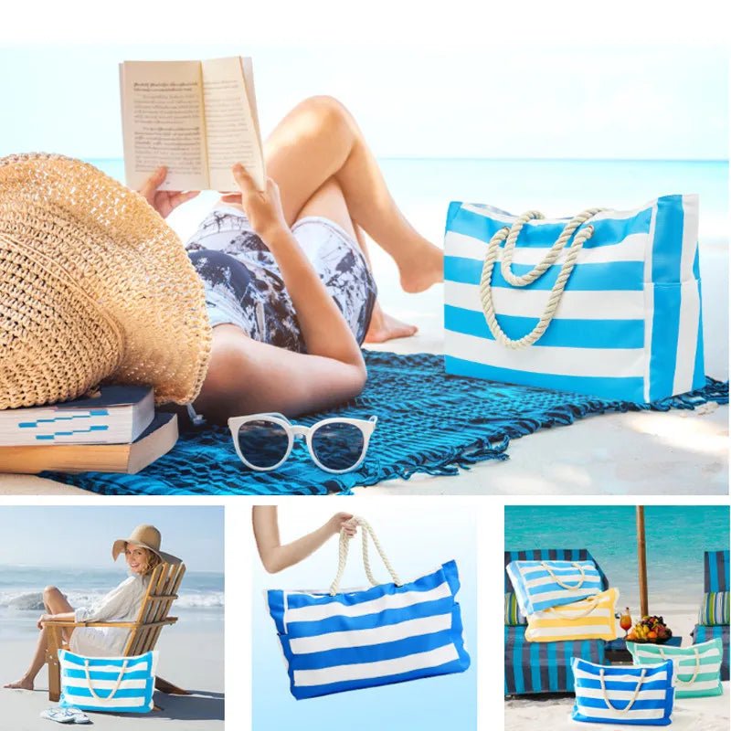 Bolsa de praia grande à prova d'água com zípper e alça de corda - Nik Modas