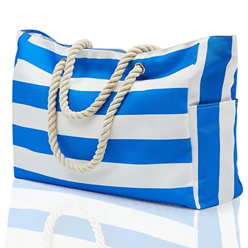 Bolsa de praia grande à prova d'água com zípper e alça de corda - Nik Modas