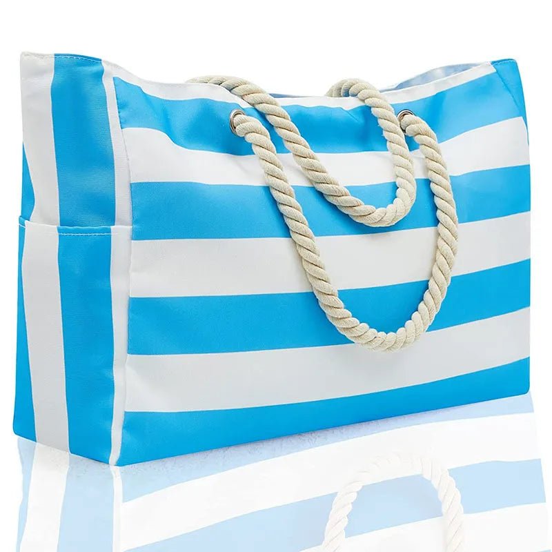Bolsa de praia grande à prova d'água com zípper e alça de corda - Nik Modas