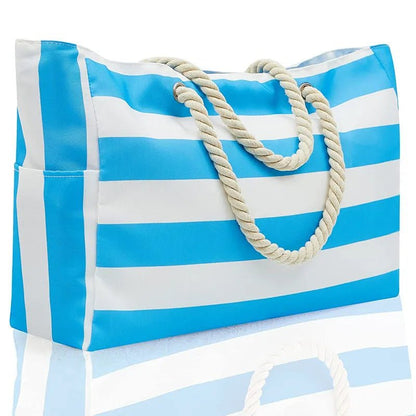 Bolsa de praia grande à prova d'água com zípper e alça de corda - Nik Modas