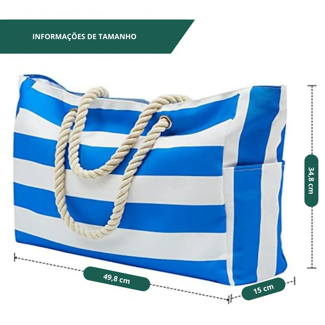 Bolsa de praia grande à prova d'água com zípper e alça de corda - Nik Modas
