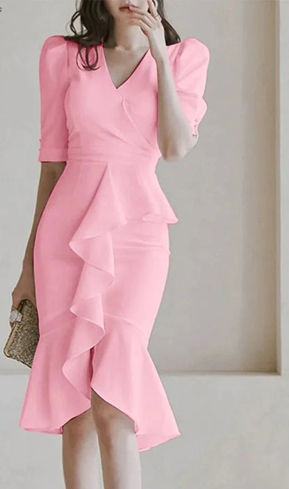 Vestido Elegante com Babados e Costura Sereia - Nik Modas