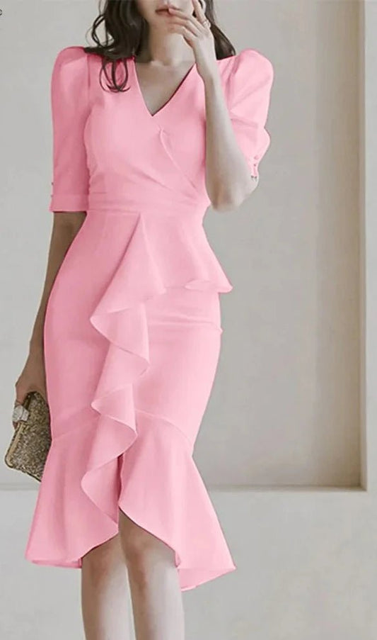 Vestido Elegante com Babados e Costura Sereia - Nik Modas