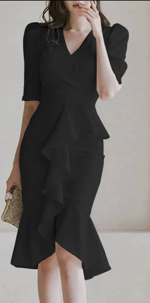 Vestido Elegante com Babados e Costura Sereia - Nik Modas