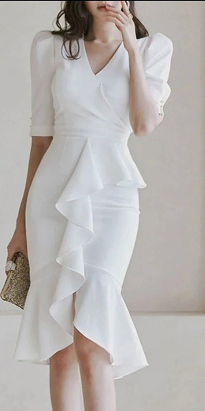 Vestido Elegante com Babados e Costura Sereia - Nik Modas
